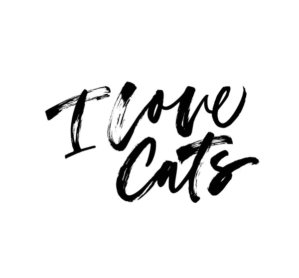 Me encantan los gatos negro vector caligrafía . — Vector de stock