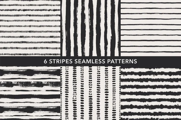 Grunge Stripes handgezeichnete, nahtlose Muster gesetzt. Vektor-Ornamente für Packpapier. — Stockvektor