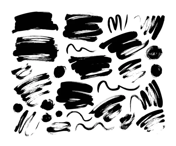 Colección de trazo de cepillo negro vector, línea o textura. Líneas curvas, remolinos . — Vector de stock