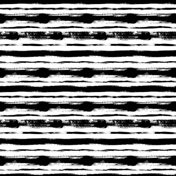 Czarne poziome linie ręcznie rysowane bezszwowe wzór. Vector grunge atrament pędzel rozłożone tekstury. — Wektor stockowy