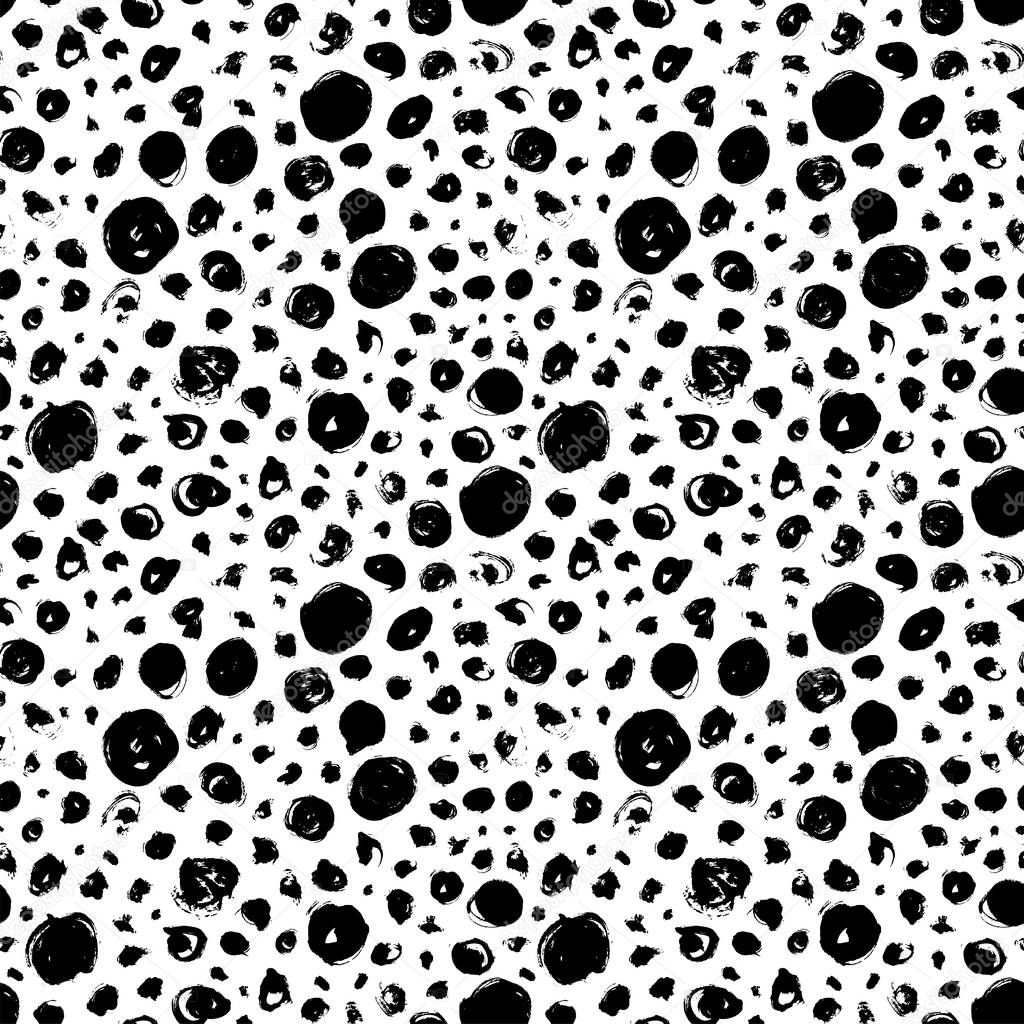 Vector grunge spots hand drawn seamless pattern. Ink dirty circles texture.