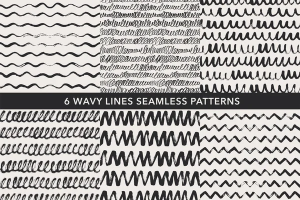 Wellenlinien von Hand gezeichnet, nahtlose Muster gesetzt — Stockvektor