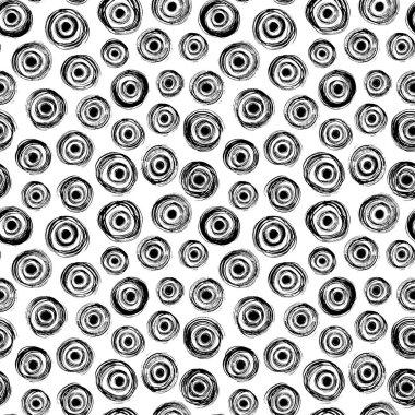 Grunge eşmerkezli daireler el sorunsuz desen çizilmiş. Noktalar mürekkep kirli doku ile Yüzükler. 