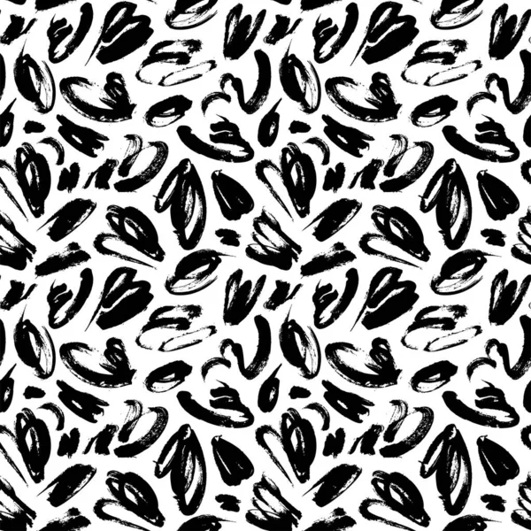 Black paint smears hand drawn seamless pattern. Brushstroke blots, chaotic specks vector illustration. — Stock Vector