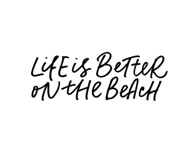 Hayat plajda daha iyi el çizilmiş vektör siyah cursive yazı