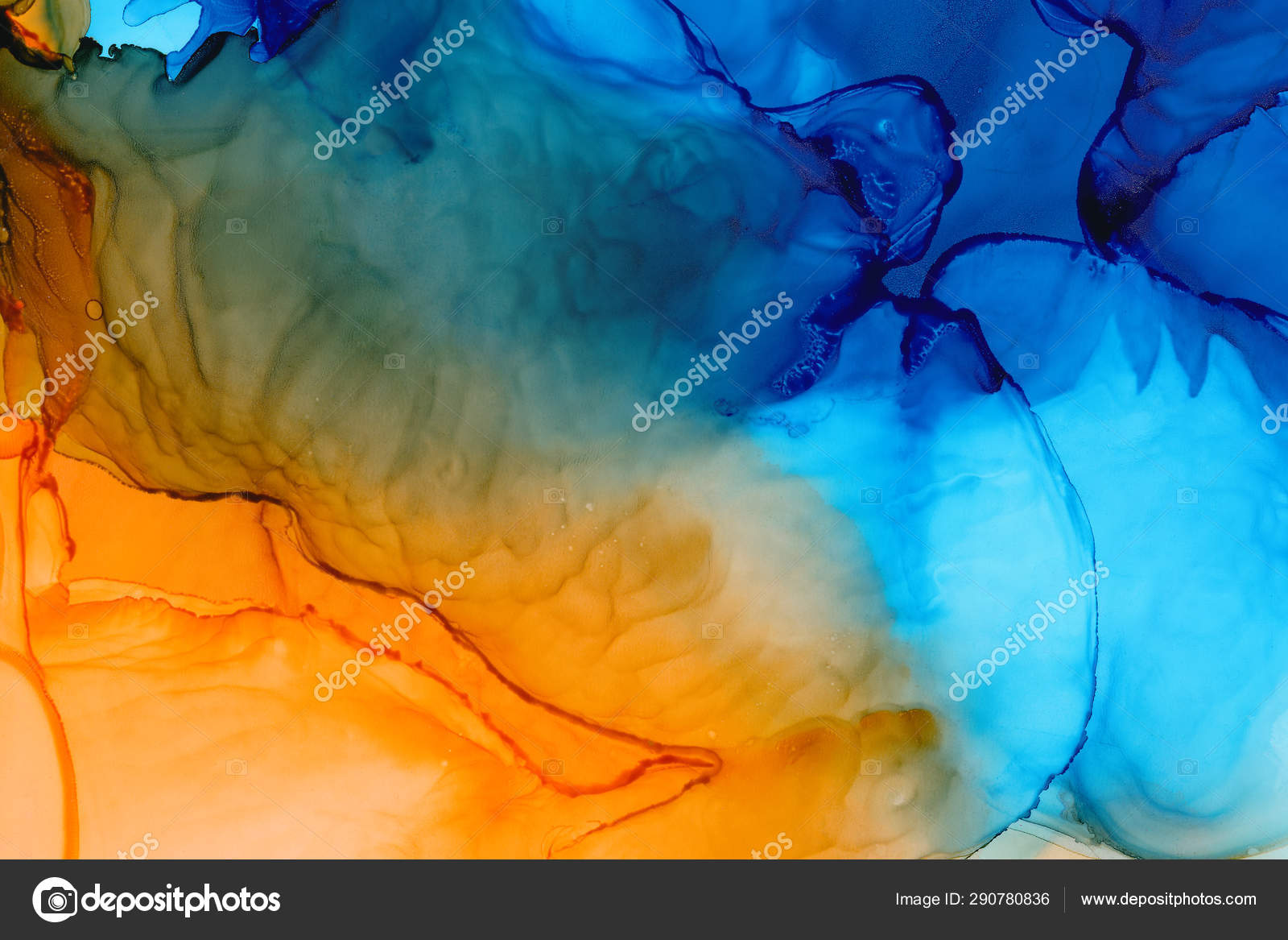 Mixed colors watercolor texture background. Hand drawn orange and navy  smears, splashes abstract backdrop. Stock Photo by ©gevko93 290780836
