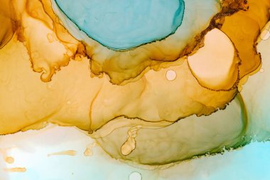 Kayısı ve mavi suluboya doku arka plan. Elle çizilmiş soyut fırça darbeleri.