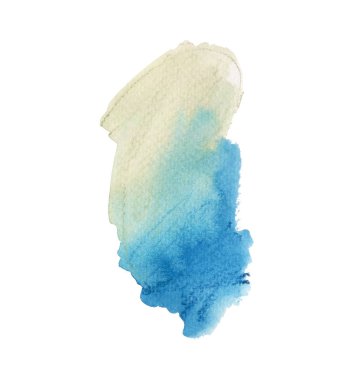 Soyut renkli suluboya şekli beyaz arka plan üzerinde izole. Mavi ve açık sarı ombre. 