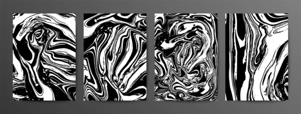 抽象的なモノクロベクトル大理石の背景のコレクション。黒と白のインク大理石の質感. — ストックベクタ