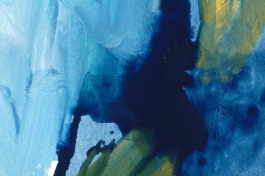 Ultramarine ve yeşil suluboya el çizilmiş arka plan. Vintage çivit kuru fırça darbeleri raster illüstrasyon. 