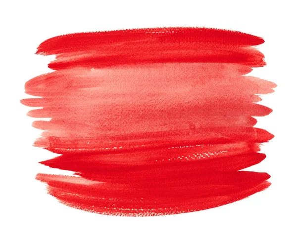 Ярко-красная форма акварели выделена на белом фоне. Горизонтальные чернила ручной работы . — стоковое фото