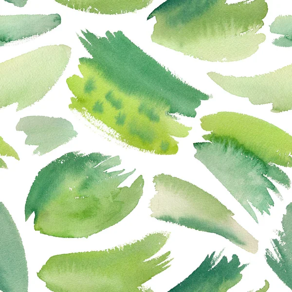 Aquarel naadloze patroon met groene penseelstreken. Splash aquarel textuur achtergrond. — Stockfoto