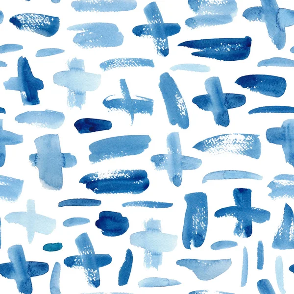 Bezešvé vzory s modrou akvarovou kříží a pruhy. Tapety Ultramarine akvarel. — Stock fotografie