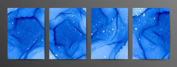 Blu ultramarino inchiostro texture vettoriali sfondi impostati. Miscelazione di vernici, arte fluida . — Vettoriale Stock