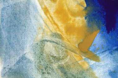 Sanatsal akrilik el mavi ve sarı arka plan çizilmiş. Yeşil ve okra duvar kağıdı.