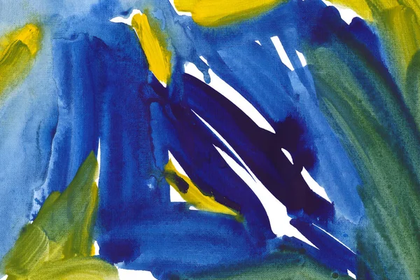 Fundo aquarela colorido brilhante. Pinceladas azuis e amarelas desenhadas à mão . — Fotografia de Stock