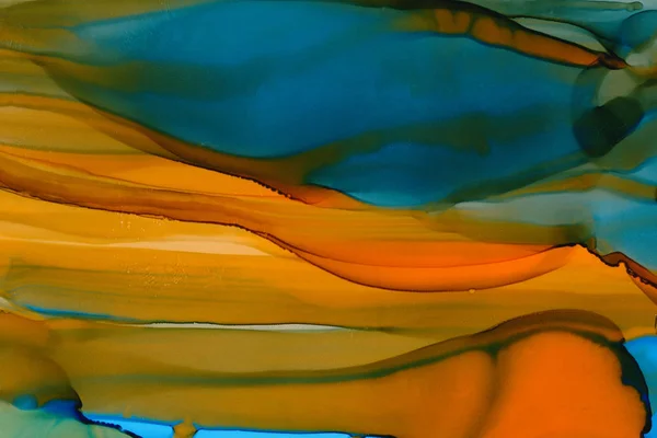Cores misturadas fundo textura aquarela. Esfregaços de laranja e verde marinho desenhados à mão . — Fotografia de Stock