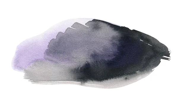 Ручной рисунок формы акварелью. Современная чёрно-фиолетовая иллюстрация. Разноцветные чернильные мазки . — стоковое фото
