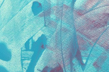 Turkuaz ve soluk kırmızı sıçrama suluboya doku arka plan. Açık mavi ve kırmızı freehand boyalı splashe.