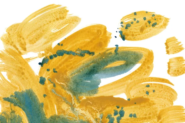 混合颜色水彩纹理背景。手绘黄色和绿色涂抹，飞溅抽象背景. — 图库照片