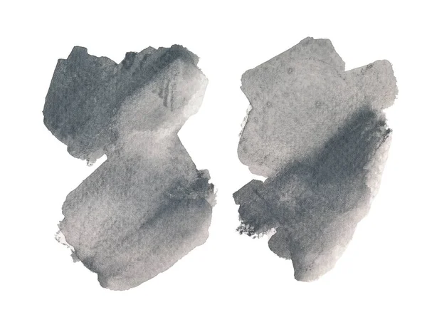 2 개의 흑백 손으로 그린 수채화 모양의 집합입니다. 모던 그레이 블렌딩 래스터 일러스트. — 스톡 사진