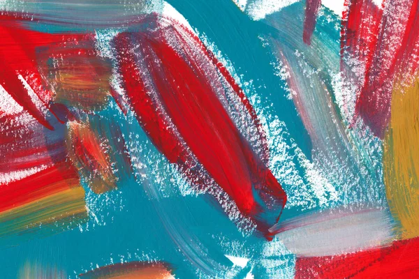 Rood, Turquoise en gele hand getrokken Acryl schilderij. Moderne kleurrijke mengen raster illustratie. — Stockfoto