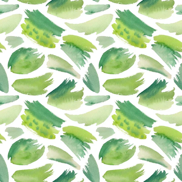 Watercolor seamless pattern with green brush strokes. Bright colorful watercolor background.