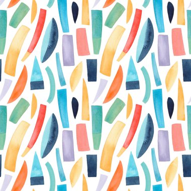 Geometrik suluboya desenli, renkli şekilli. Suluboya dokusu arkaplanı. 