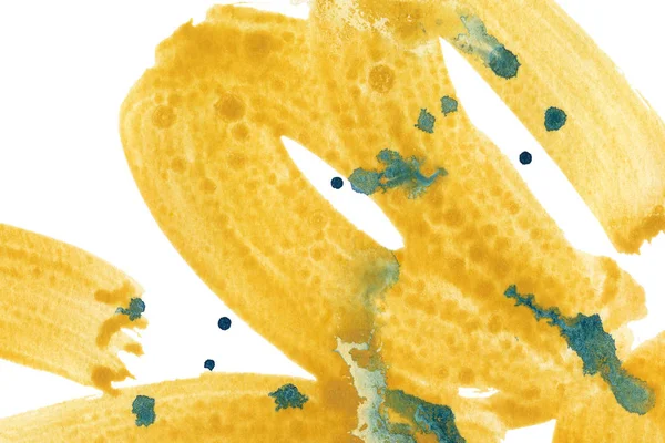 Κίτρινο χέρι ζωγραφισμένα πινελιές νερομπογιάς με πράσινες κηλίδες. Σύγχρονη πολύχρωμη ανάμειξη απεικόνιση ράστερ. — Φωτογραφία Αρχείου