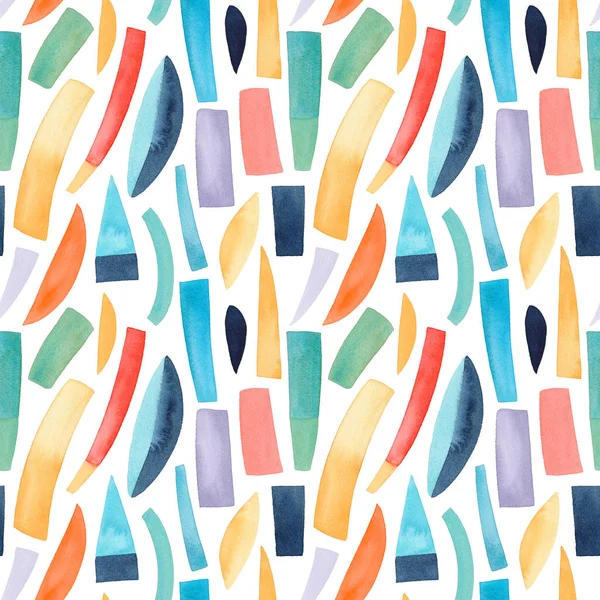 Geometric watercolor seamless pattern with colorful shapes. Splash watercolor texture background.