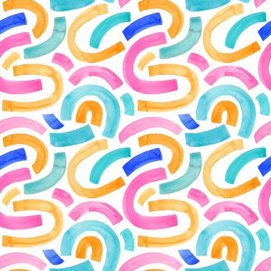 Doğrusal kemerler ile renkli suluboya dikişsiz çocuksu desen. Çok renkli yarı daireler.