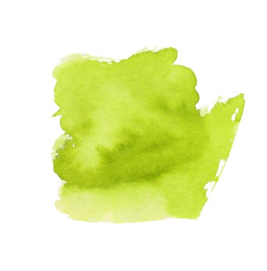 Açık yeşil suluboya şekli beyaz arka plan üzerinde izole. El çizilmiş paintbrush swabs raster illüstrasyon.