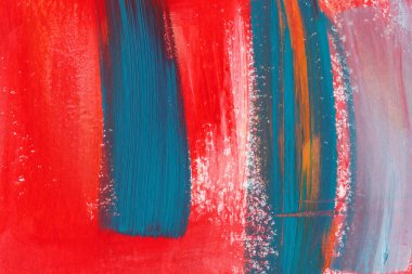 Parlak kırmızı ve turkuaz el çizilmiş suluboya boyama. Modern mavi, beyaz ve kırmızı dikey fırça darbeleri. 