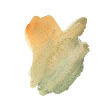 El çizimi suluboya şekil. Modern portakal ve zeytin yeşili karışımı. Çoklu renkli fırça darbeleri.