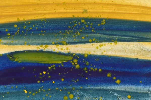 Poziome kolorowe pociągnięcia pędzla tło tekstury atramentu. Ręcznie rysowane ultramorskie i żółte abstrakcyjne smugi farb. — Zdjęcie stockowe