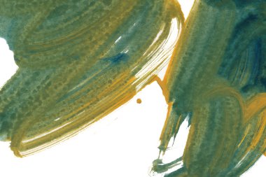 Yeşil ve oklu el suluboya resim çizdi. Modern zümrüt ve hardal karıştırıcı mürekkep çizimi. 