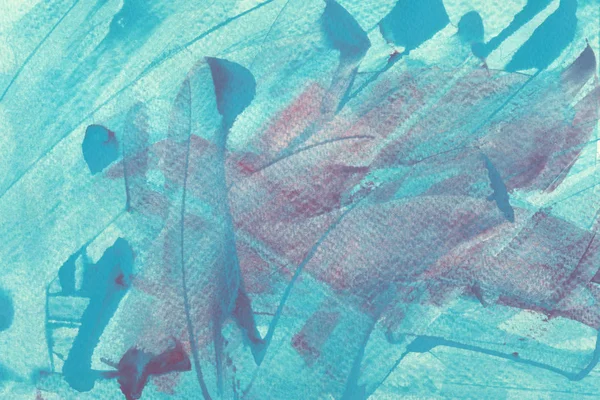 Türkiz és halvány vörös Splash akvarell textúra háttérben. Világos kék és piros szabadkézi festett splashe. — Stock Fotó