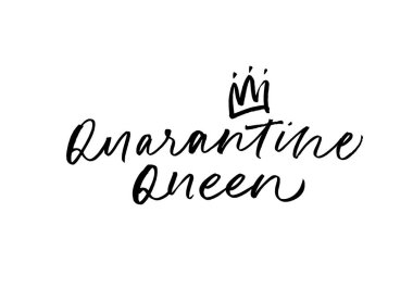 Karantina kraliçesi vektörü kendini karantinaya almak için taçlandırıyor. Koronavirüsten koruma veya ölçüm, COVID 19. 