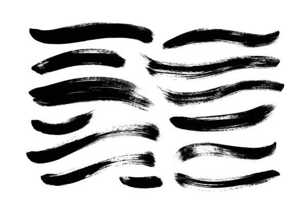 Black paint wavy brush strokes vector collection. Dirty curved lines and wavy brushstrokes. — Stock Vector