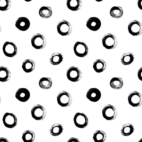 Cercle grunge motif vectoriel sans couture. Coups de pinceau, pois, contours arrondis. — Image vectorielle