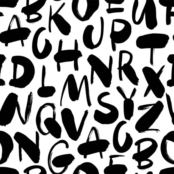 Ręcznie rysowane litery alfabetu wektor bezszwowy wzór. Szczotka malowane duże litery. — Wektor stockowy