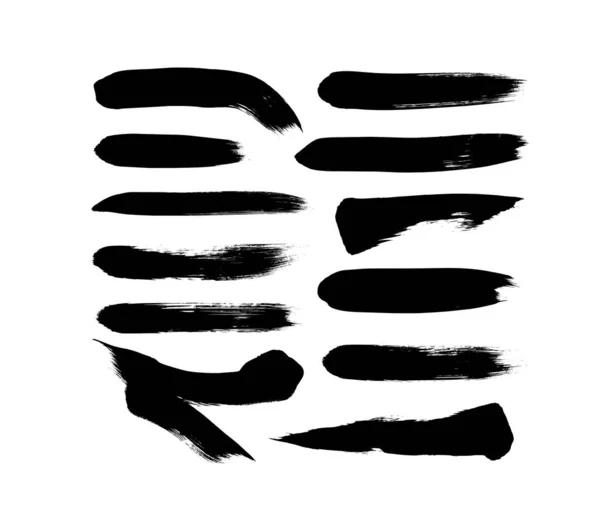 Collection de coups de pinceau vectoriels grungy. Calligraphie frottis droits, timbre, lignes. — Image vectorielle