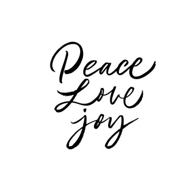 Barış, sevgi, sevinç tebrik kartı. El çizimi ifade.