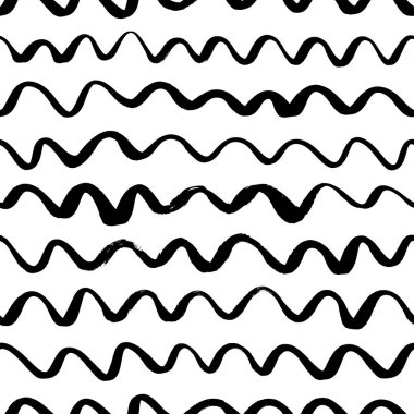 Yatay dalgalı vektör çizgileri kusursuz desen. 