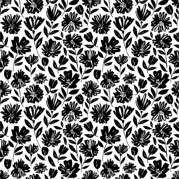 Pinsel Blumen Vektor nahtlose Muster. — Stockvektor