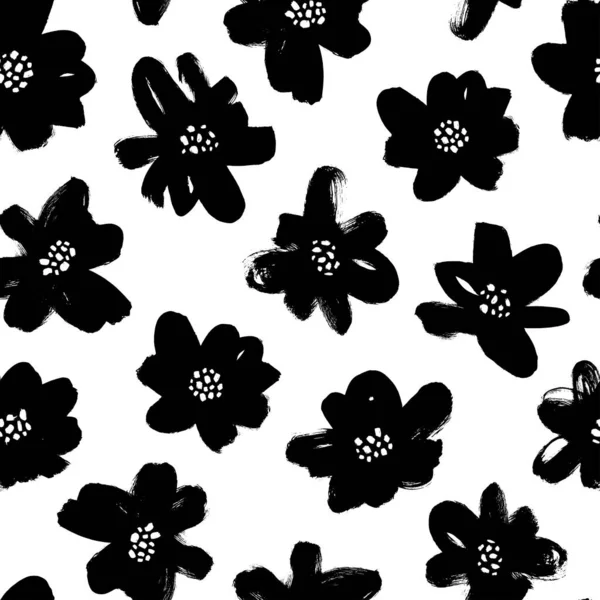 Fleurs abstraites noires vecteur motif sans couture. — Image vectorielle