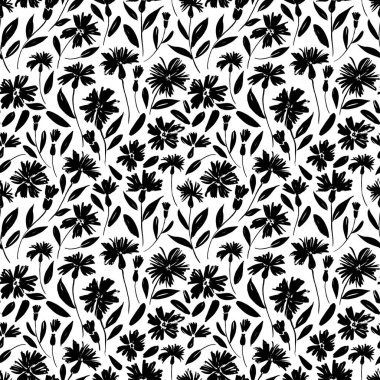 Sapsız vektör desenli siyah çiçekler.