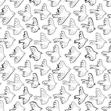 Siyah kuşlarla kusursuz vektör karalama deseni.