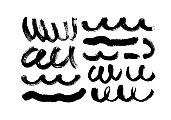 Set vettoriale disegnato a mano pennellate asciutte nere. — Vettoriale Stock