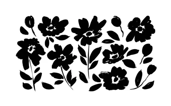 Frühling Blumen handgezeichnete Vektor Silhouetten Set. — Stockvektor